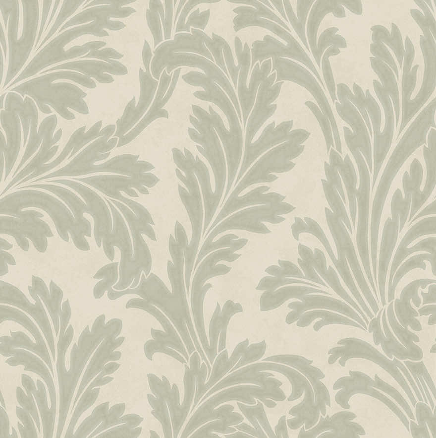 Sample - Acanthus Textured Wallpaper - Sage/Cream