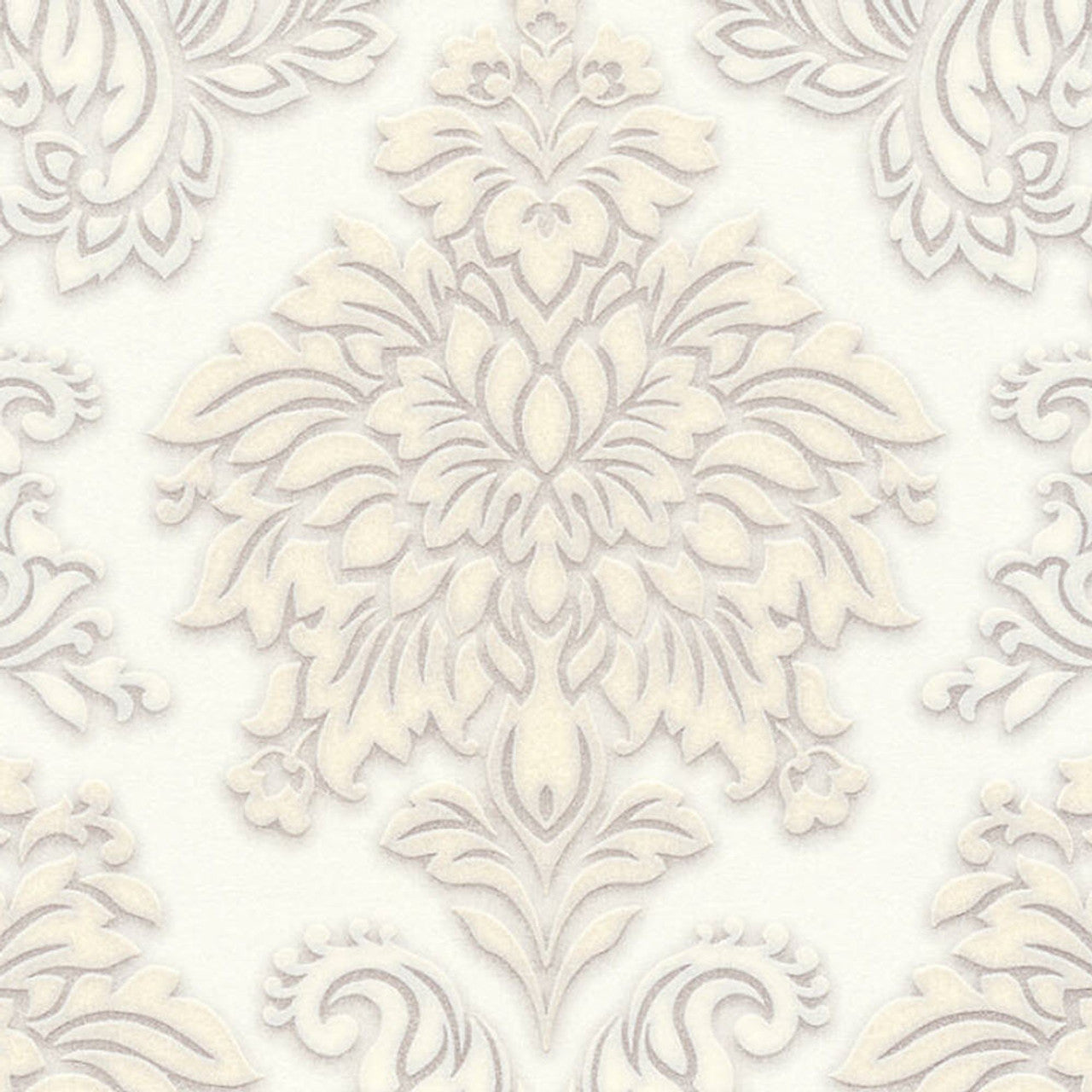 Sample - Two Toned Damask Wallpaper - Cream