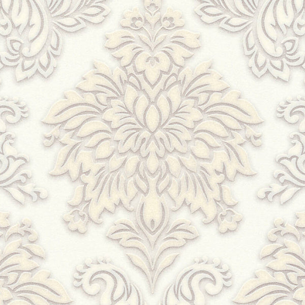 Sample - Two Toned Damask Wallpaper - Cream