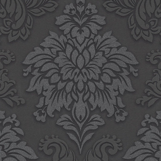 Two Toned Damask Wallpaper - Black