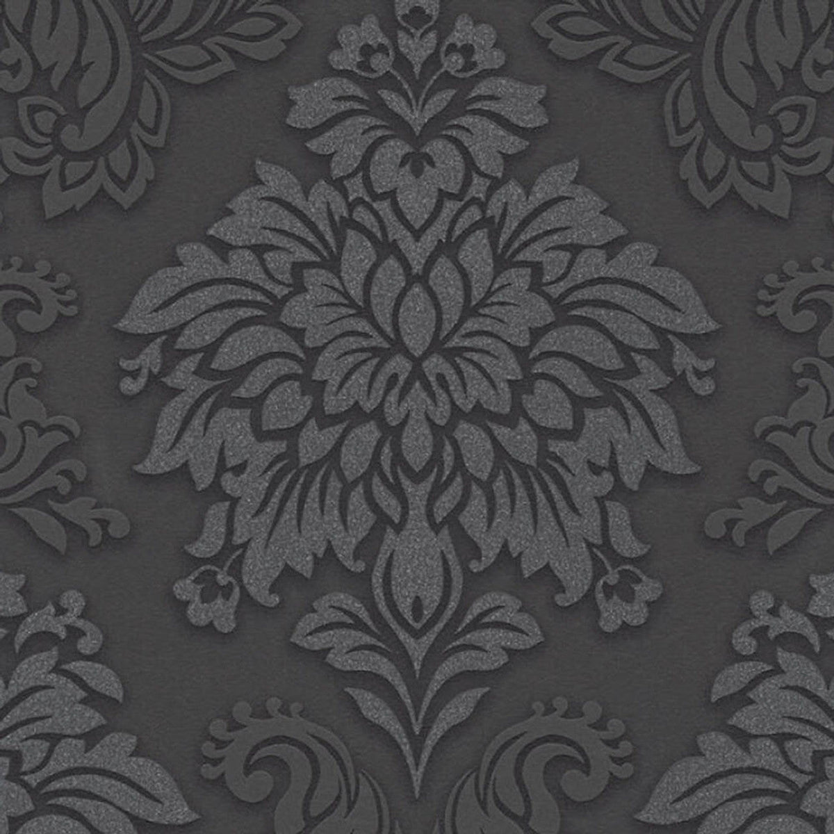Sample - Two Toned Damask Wallpaper - Black