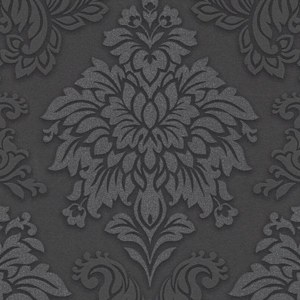 Sample - Two Toned Damask Wallpaper - Black