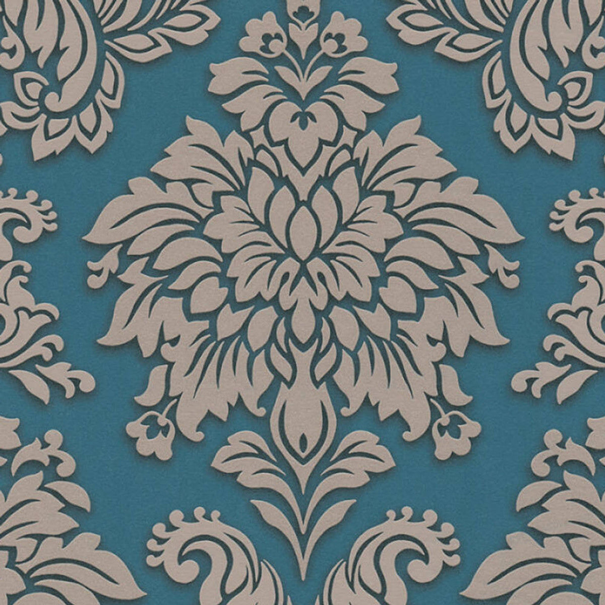 Sample - Two Toned Damask Wallpaper - Blue - Teal