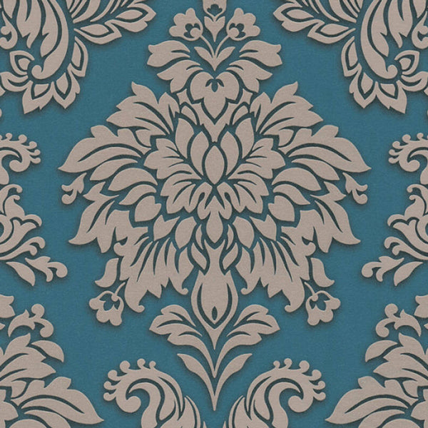 Sample - Two Toned Damask Wallpaper - Blue - Teal