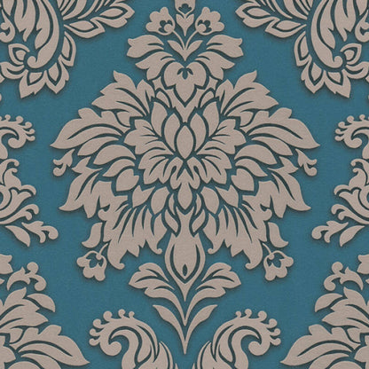 Two Toned Damask Wallpaper - Blue - Teal