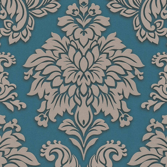 Two Toned Damask Wallpaper - Blue - Teal