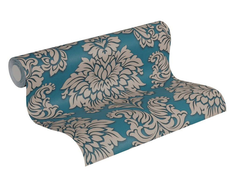 Two Toned Damask Wallpaper - Blue - Teal