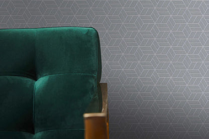 Abstract Allure - Geometric Metallic Wallpaper - Grey
