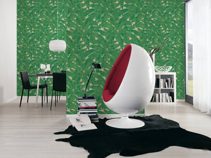 Tropical Escape - Metallic Wallpaper - Green/Beige