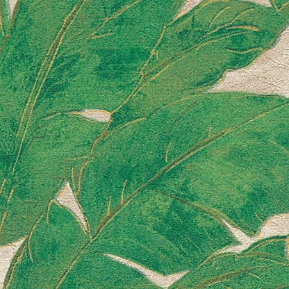 Tropical Escape - Metallic Wallpaper - Green/Beige