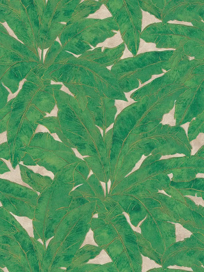 Tropical Escape - Metallic Wallpaper - Green/Beige