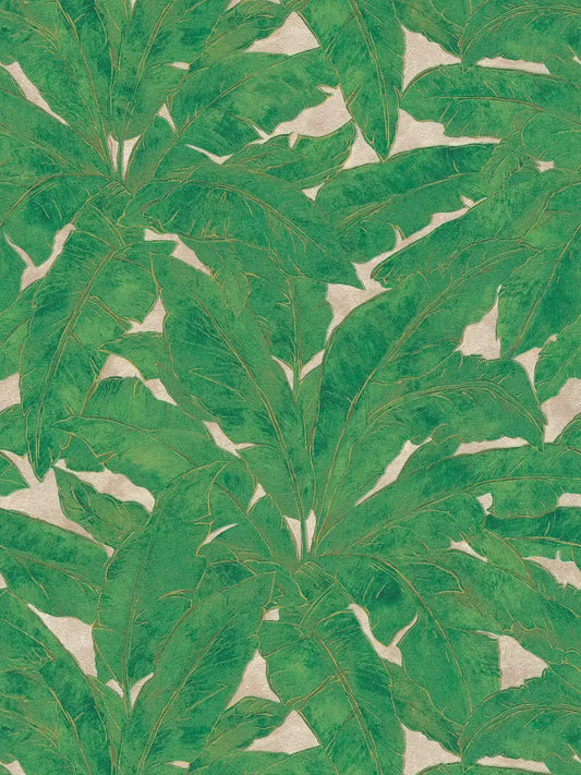 Tropical Escape - Metallic Wallpaper - Green/Beige