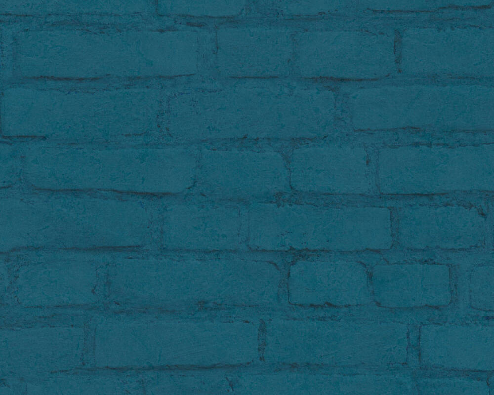 Vintage House Brick Wallpaper - Teal Blue