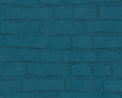Vintage House Brick Wallpaper - Teal Blue