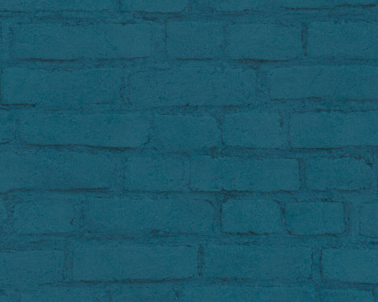 Vintage House Brick Wallpaper - Teal Blue