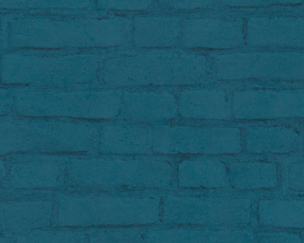 Sample - Vintage House Brick Wallpaper - Teal Blue