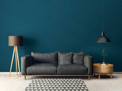 Vintage House Brick Wallpaper - Teal Blue