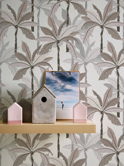 Palm Shadow Vinyl Wallpaper - Beige/Grey - Last 12 Rolls