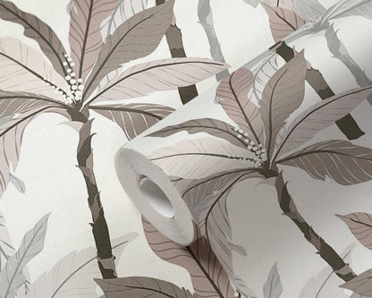 Palm Shadow Vinyl Wallpaper - Beige/Grey - Last 12 Rolls