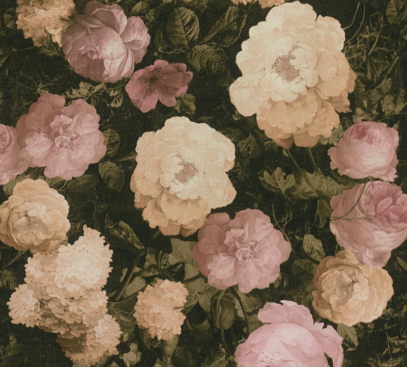 Sample - Oil Painting Bouquet Floral Wallpaper - Pink & Cream