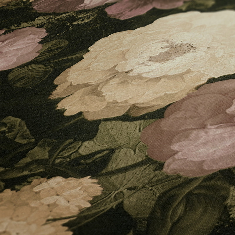 Oil Painting Bouquet Floral Wallpaper - Pink & Cream