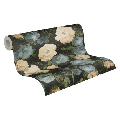 Oil Painting Bouquet Floral Wallpaper - Blue & Cream - Discontinuing