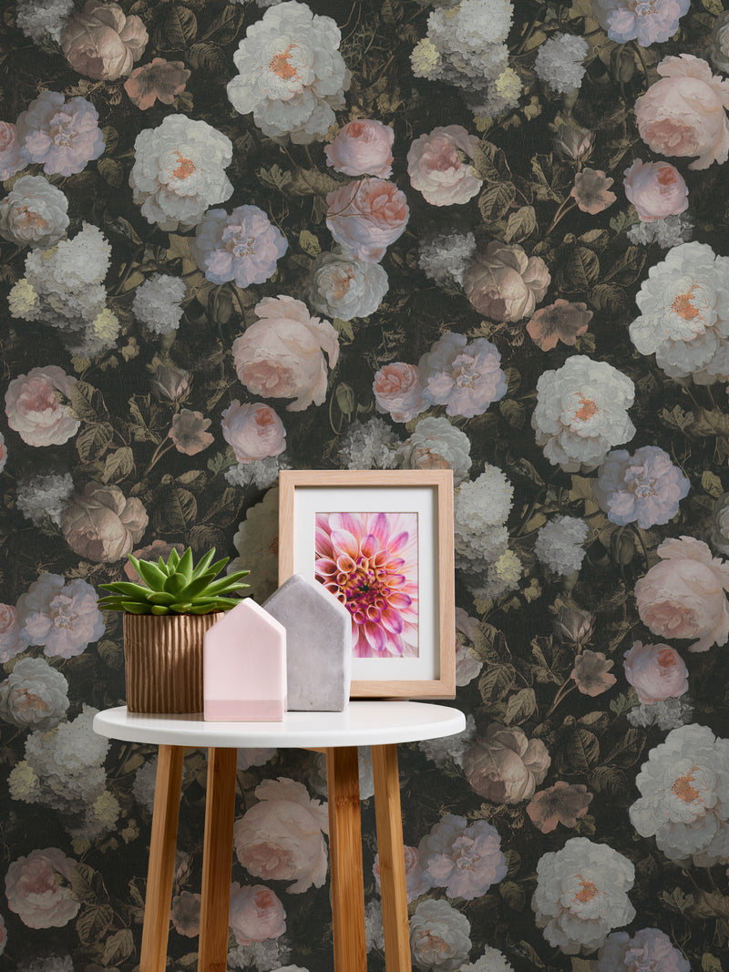 Oil painting Bouquet Floral Wallpaper - Pink & White