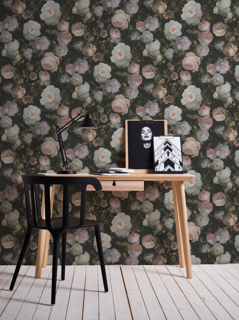 Oil painting Bouquet Floral Wallpaper - Pink & White