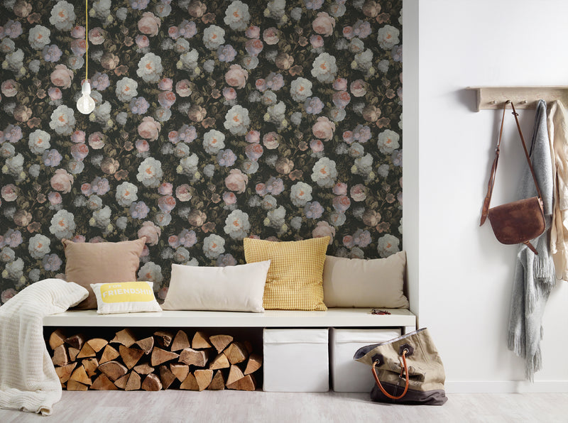 Oil painting Bouquet Floral Wallpaper - Pink & White
