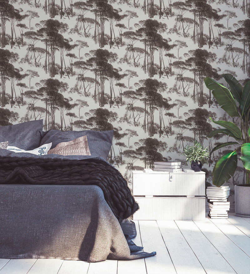 Tree Tops Wallpaper - Black/White