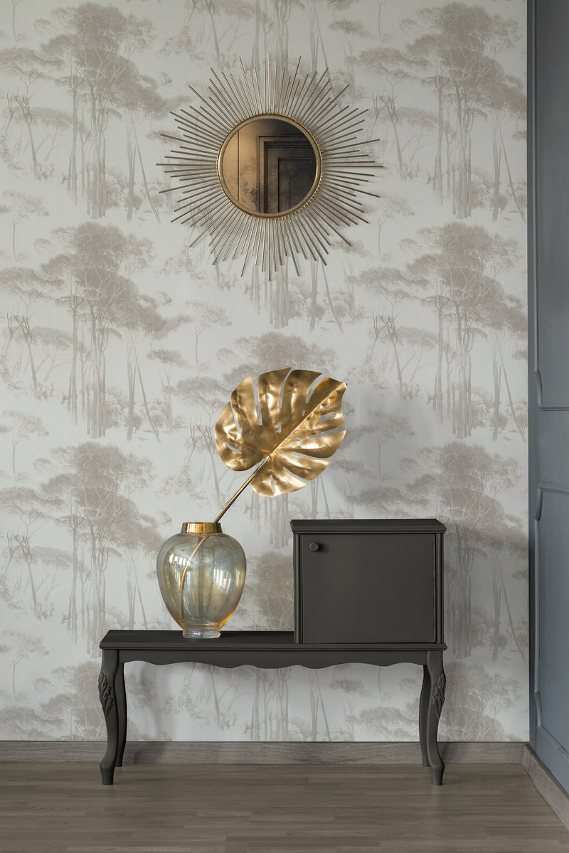 Tree Tops Wallpaper - Brown/White