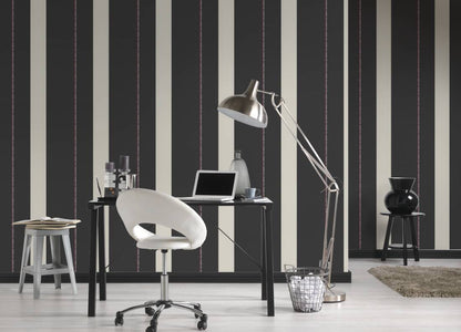 Rock Chic Stripes - Heavy Weight Wallpaper - Black