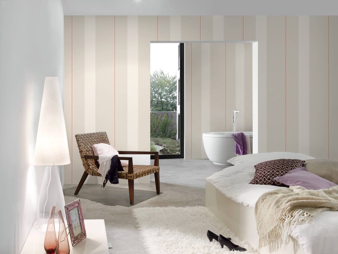 Rock Chic Stripes - Heavy Weight Wallpaper - Red/White