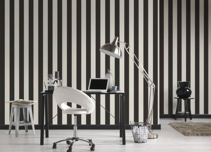 Timeless Stripes Heavy Weight Vinyl Wallpaper - Black and White - Discontinuing