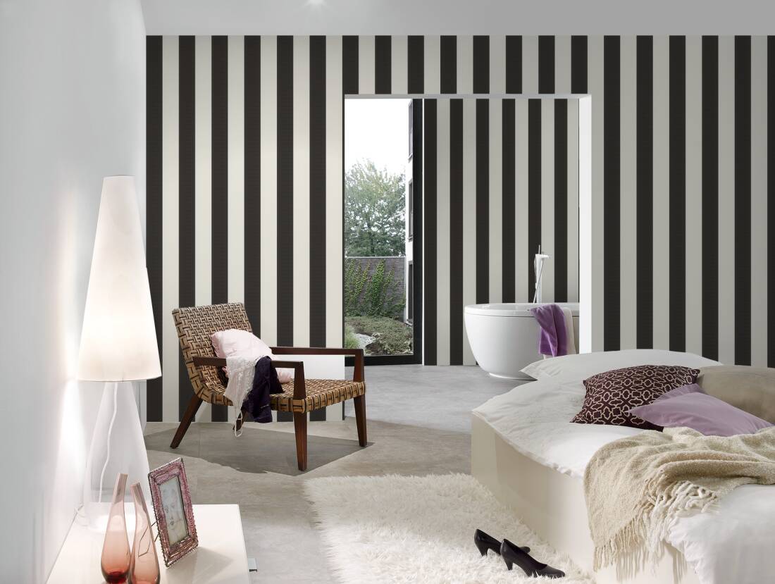 Timeless Stripes Heavy Weight Vinyl Wallpaper - Black and White - Discontinuing