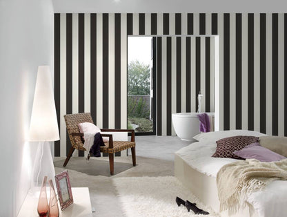 Timeless Stripes Heavy Weight Vinyl Wallpaper - Black and White - Discontinuing