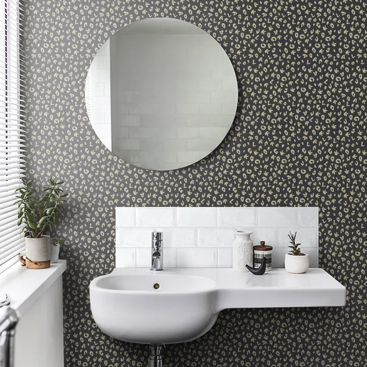 Leopard Alphabet Heavy Weight Wallpaper - Black - Discontinuing