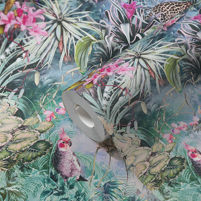 Botanical Elegance – Tropical Parrot Wallpaper – Soft Green