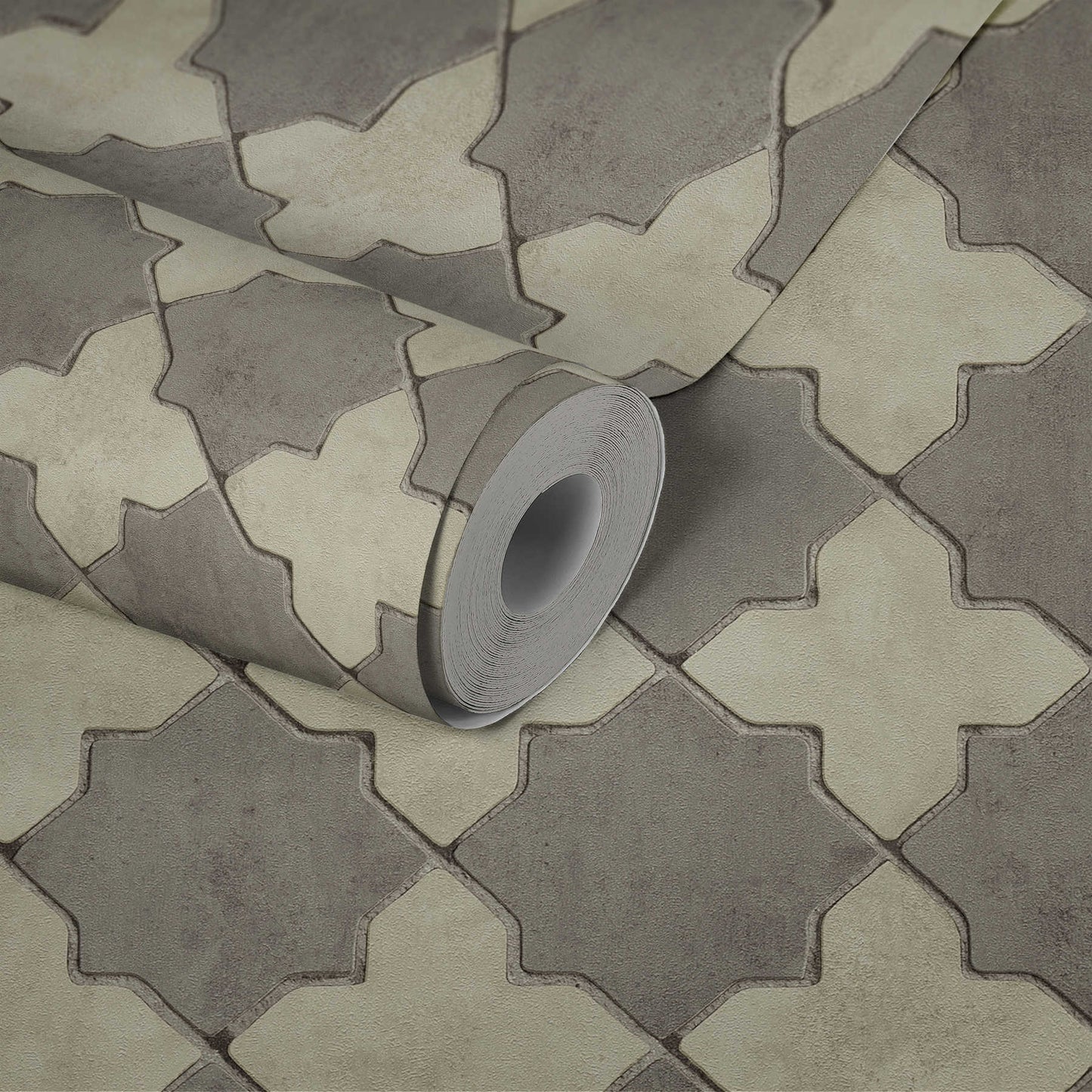 Moroccan Vinyl Tile Wallpaper - Grey - Last 2 Rolls