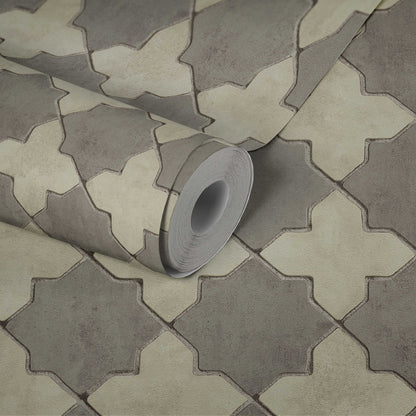 Moroccan Vinyl Tile Wallpaper - Grey - Last 2 Rolls