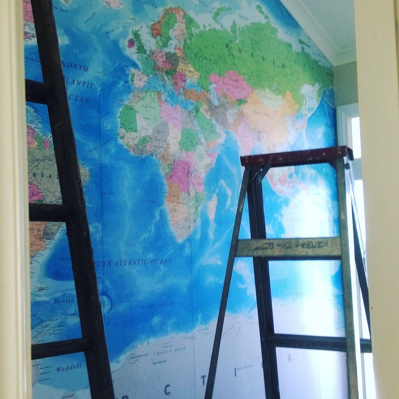 World Map - Traditional- Custom Sized Wallpaper Mural (per m2)