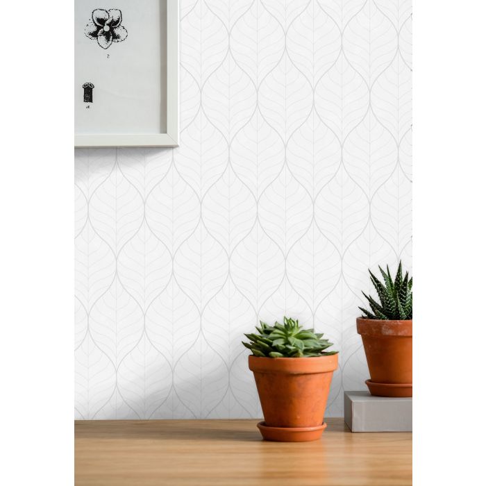 Blad Wallpaper - White/Silver