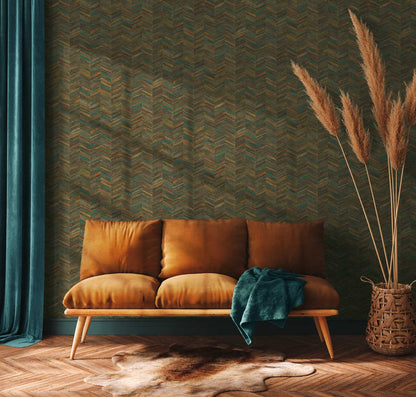 Textured Herringbone Wallpaper - Shade of Blue - 18 due in July 2026
