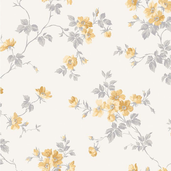 Sample - Kristina - Pastel Floral Wallpaper - Yellow