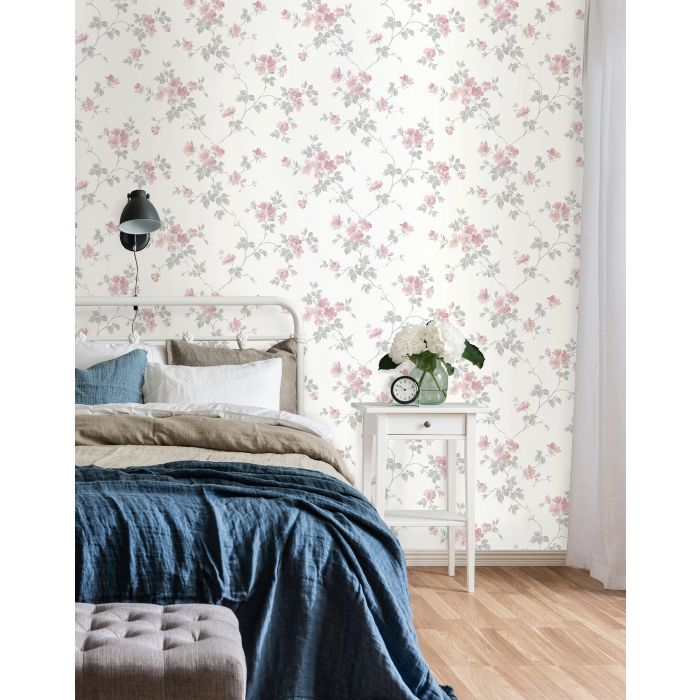 Kristina - Pastel Floral Wallpaper - Pink