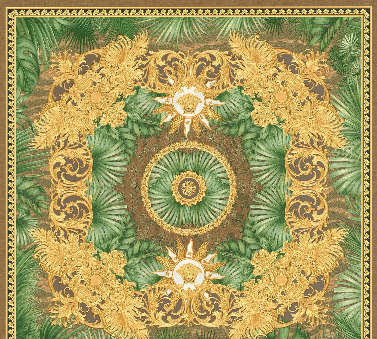 Sample - Versace Jungle Tile Wallpaper - Brown Gold Green