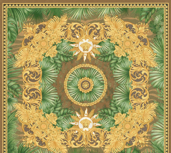 Sample - Versace Jungle Tile Wallpaper - Brown Gold Green