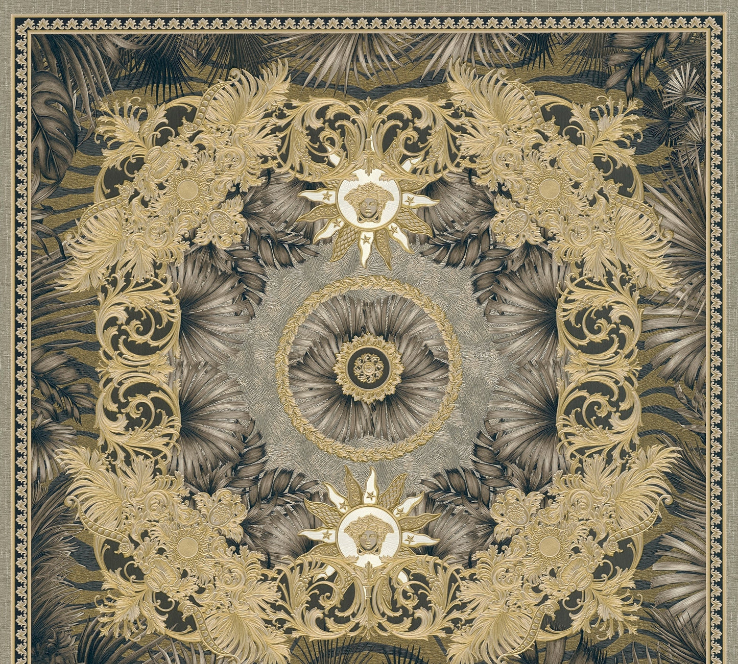Sample - Versace Jungle Tile Wallpaper - Black Gold