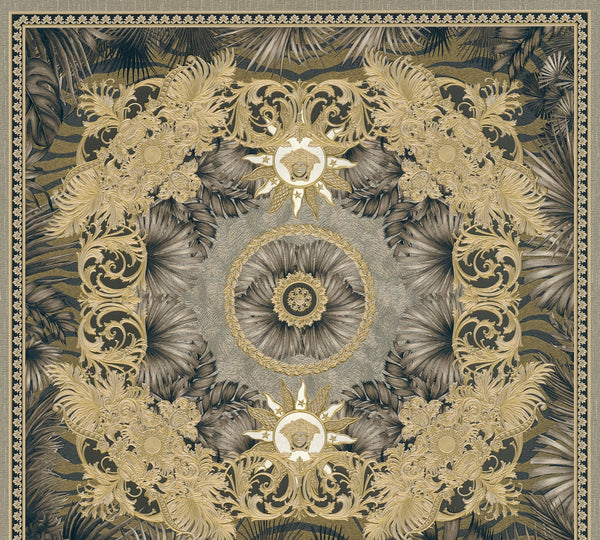 Sample - Versace Jungle Tile Wallpaper - Black Gold