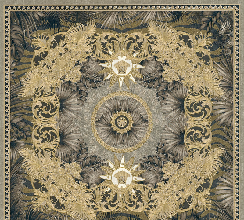Sample - Versace Jungle Tile Wallpaper - Black Gold